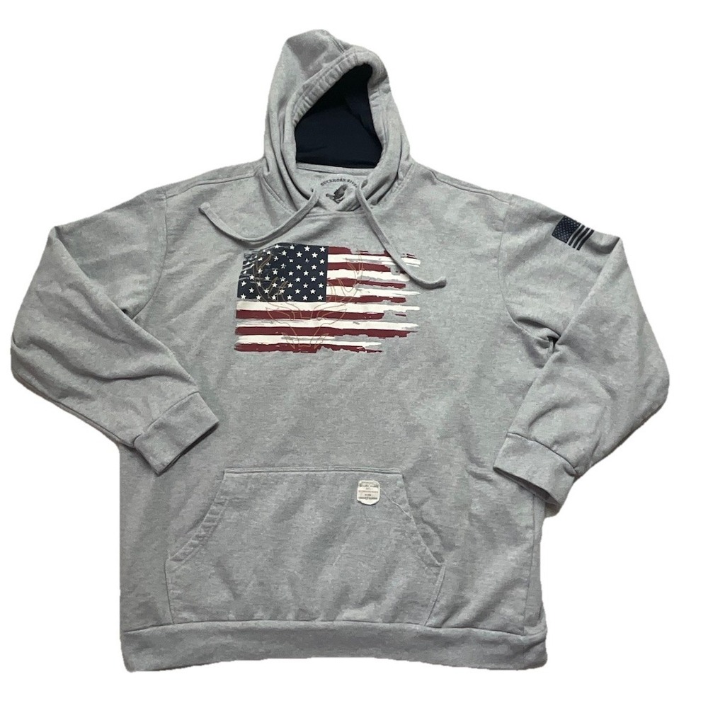 Buckhorn River Hoodie Mens XL Gray American Flag Pullover Sweatshirt